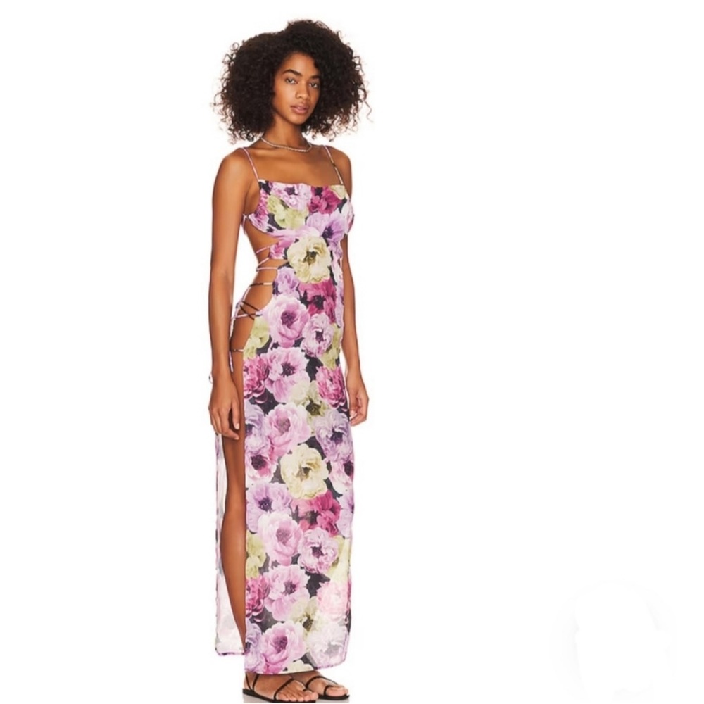 Elegant Strapless Floral Dress in Pink and Purple
